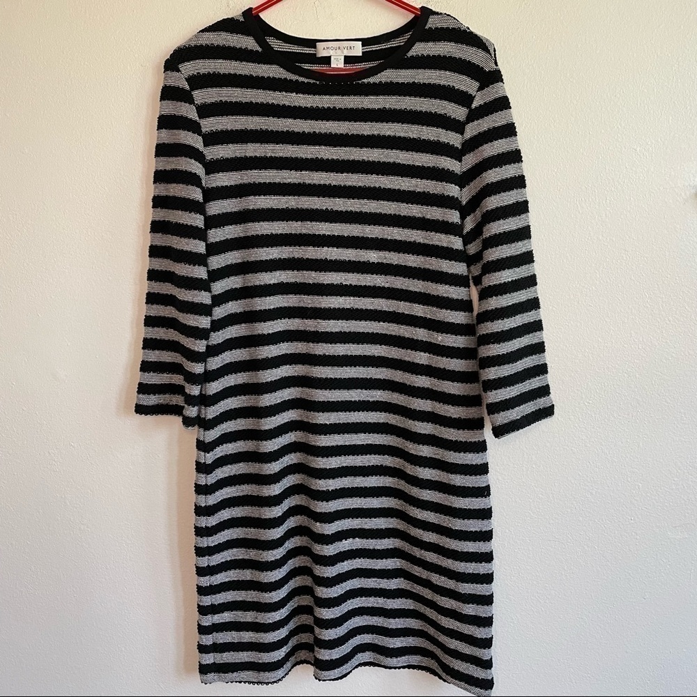 AMOUR VERT STRIPED NAVY SWEATER DRESS